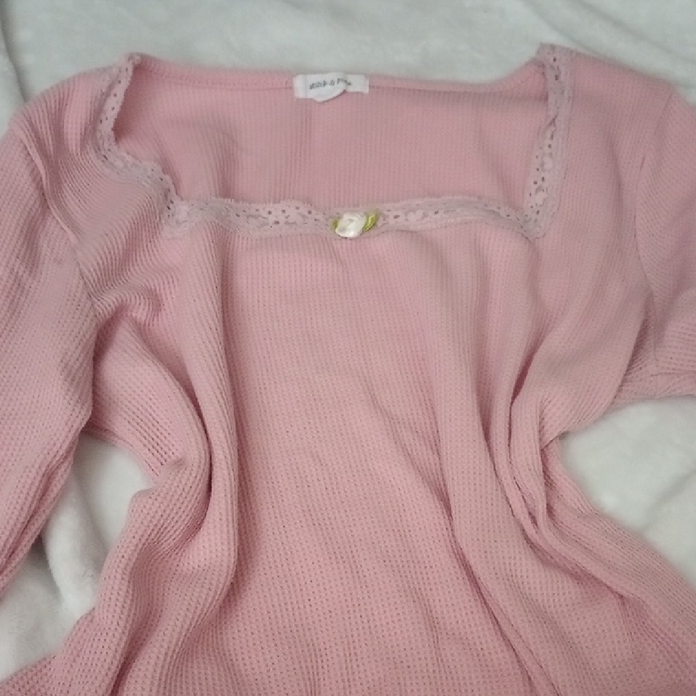 Stitch & Pine Pink Waffle Knit Top